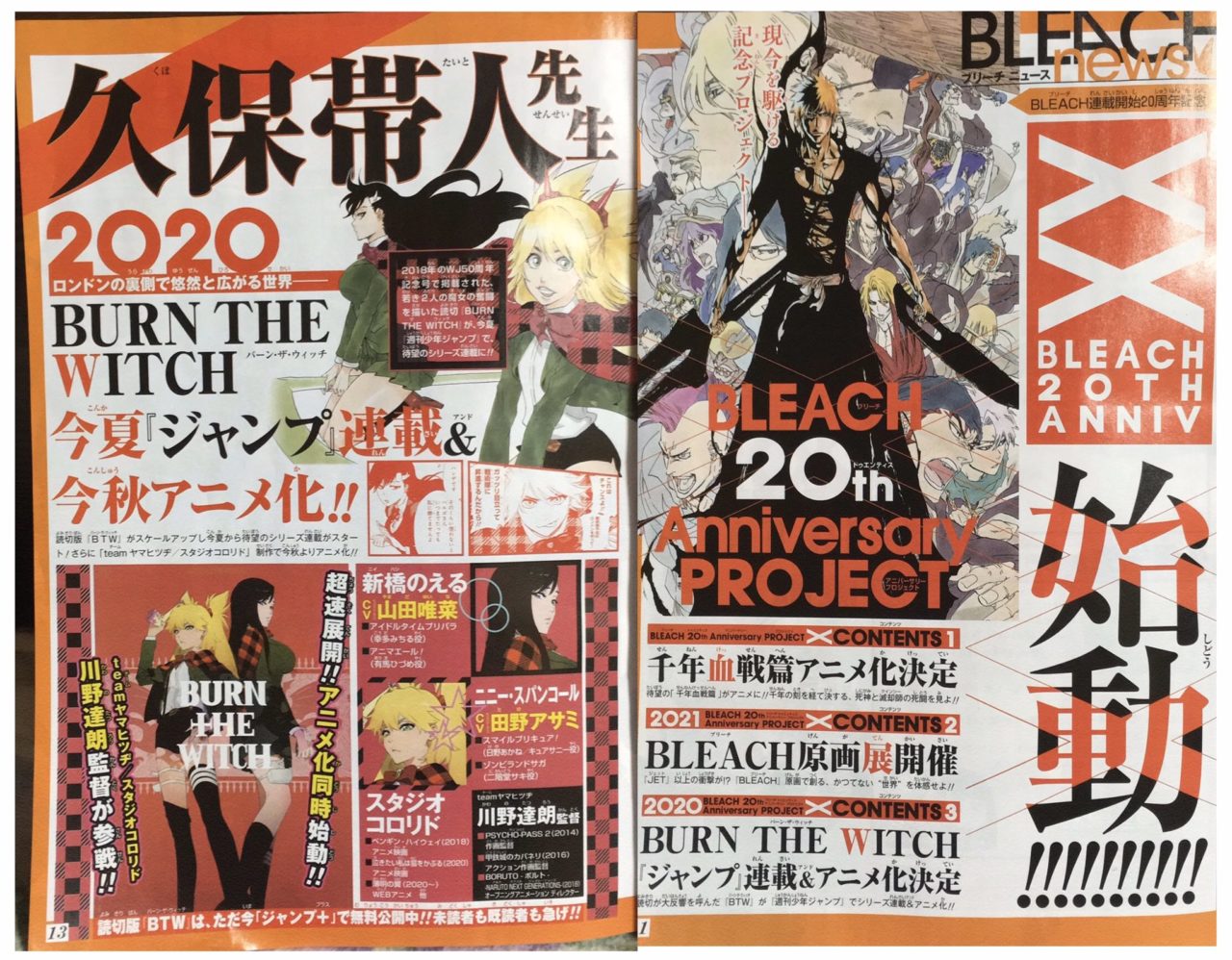 Bleach terá seu último arco adaptado para anime junto com seu spin-off "Burn The Witch"