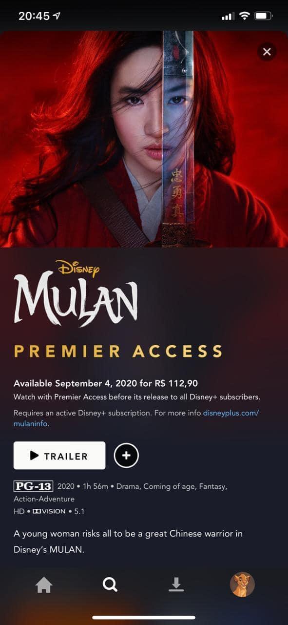 Mulan | Disney Plus mostra preço do aluguel convertido, R$112 reais