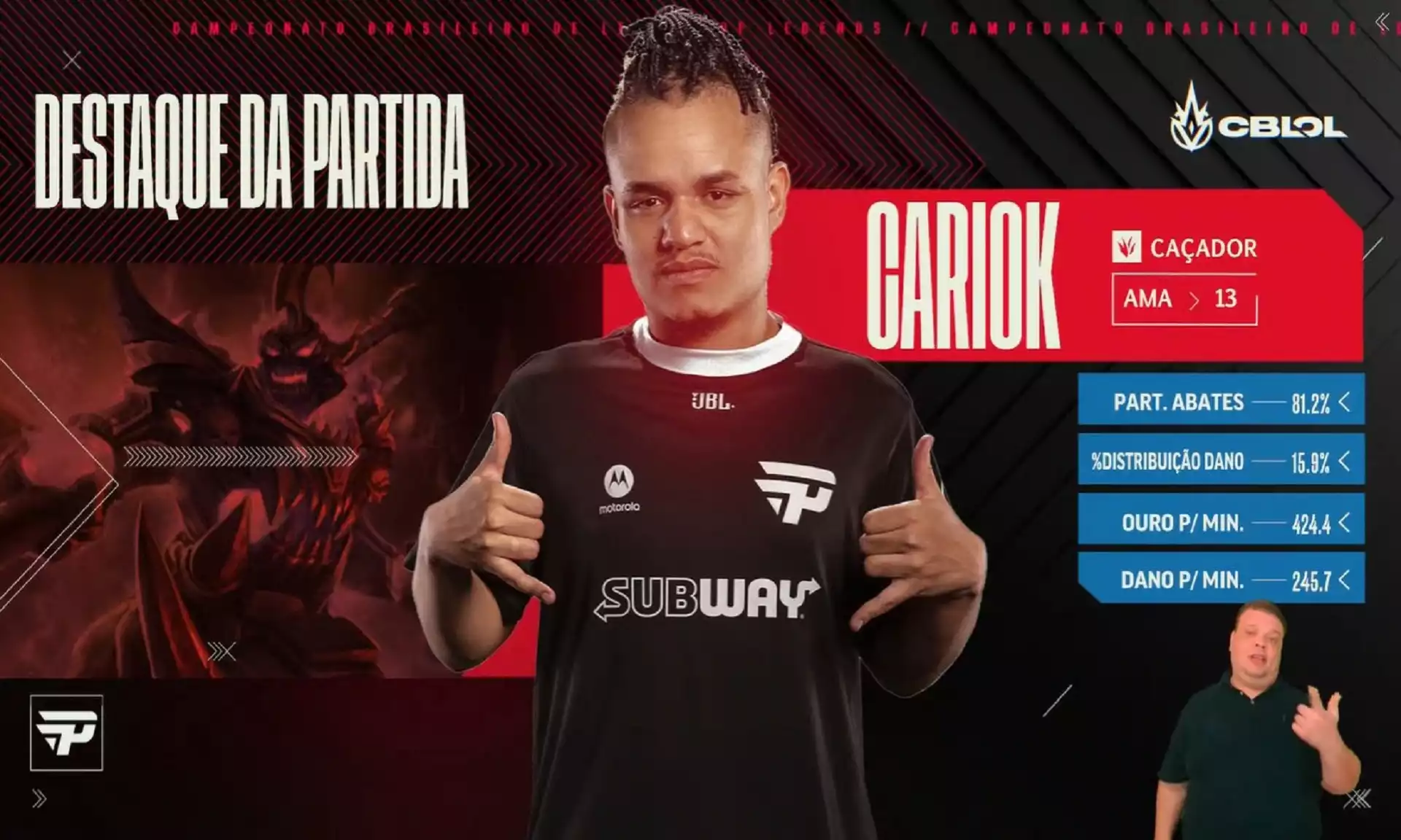 Tela mvp CarioK 15ª rodada do CBLOL