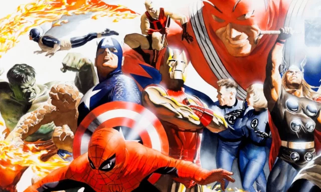 Vingadores com Capitão América, Homem de Ferro, entre outros.