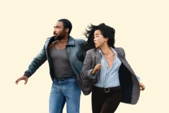 a man and woman running